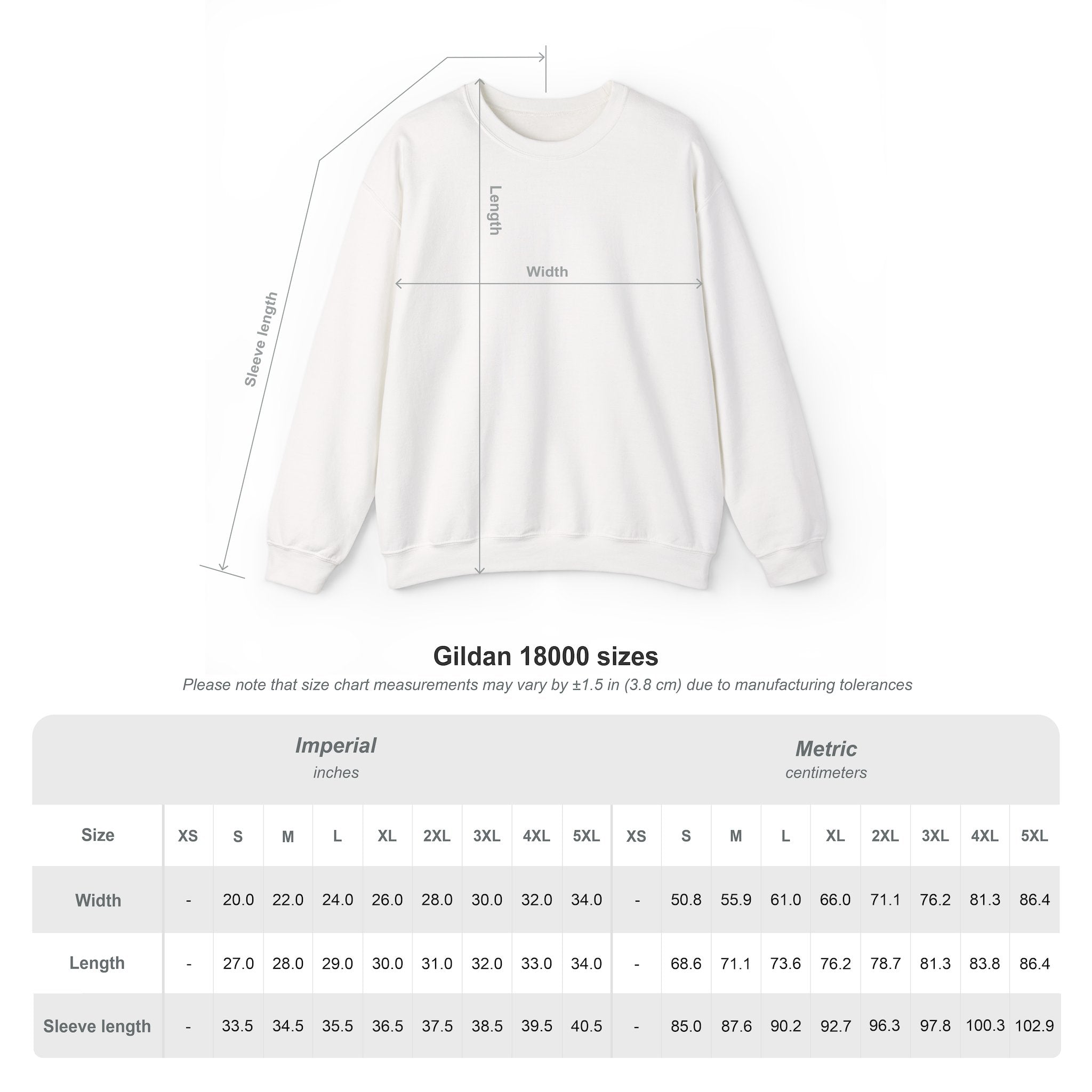 Crewneck size chart