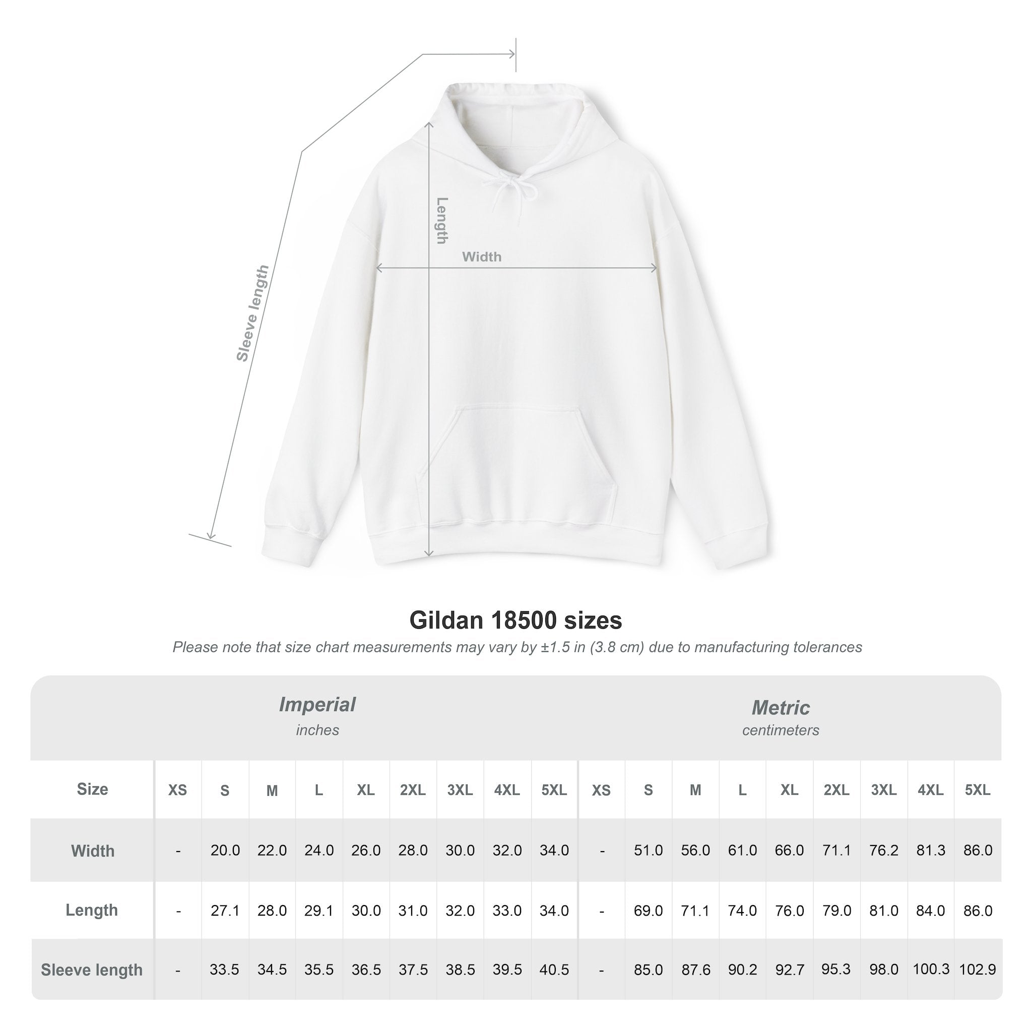 Hoodie size chart